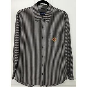 Vintage Liz Claiborne Lizsport Gray/White Stripe Button Front Shirt Size M